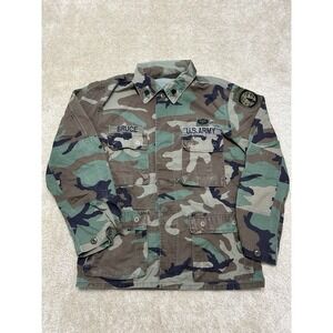 US Army Airborn Button Up Mens Medium Green Woodland Camo Outdoor